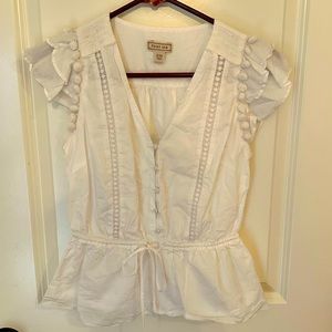 J. Crew Point Sur white peplum tie waste blouse size XXS